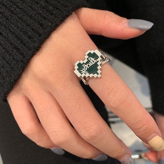 Fashion New S925 Silver Dark Green Mosaic Love Open Ring Female Niche Design Fashion Personality Hip Hop Index Finger Ring Female