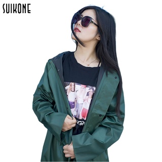 Suikone New in stock เสื้อกันฝนแบบยาว unisex เสื้อกันฝนแบบหนา เสื้อกันฝนกันน้ำกันลม กันฝน