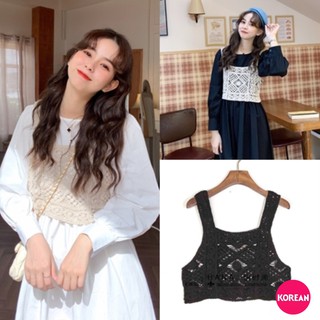 🎀Korean Fashion🎀เสื้อครอป ผ้าไหมพรมถัก แบบสายเดี่ยวใหญ่ มี 3 สี แฟชั่น 2021