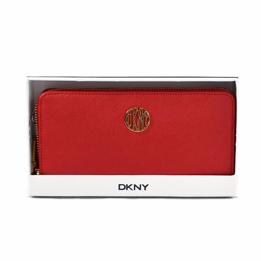 DKNY กระเป๋าสตางค์ซิปรอบ พร้อมกล่องของขวัญ - สี Crimson