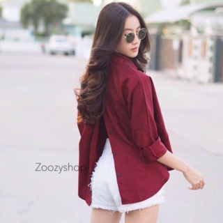 เสื้อเชิ้ต แต่งกระดุมด้านหลัง เปิดแซ่บได้