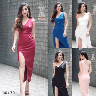 Maxi Dress โชว์ไหล่ ผ่าข้าง [B0470]