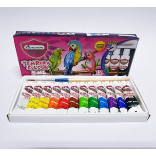 สีน้ำมาสเตอร์อาร์ต Tempera 5 มล.  12 สี แถมฟรี! พู่กัน เบอร์ 4 มาสเตอร์อาร์ต