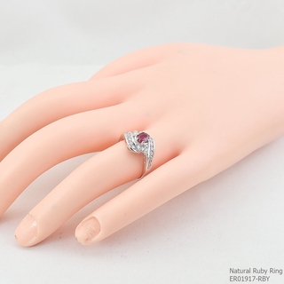 SKJewelryfactory แหวนเงินแท้ ฝังพลอยทับทิมแท้ ประดับเพชร ER01917-RBY