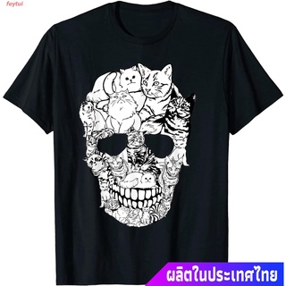 ราคาถูกเสื้อยืดfeytui 2021 แมว น่าสนใจ น่ารัก  Cat Skull Shirt - Kitty Skeleton Halloween Costume Skull Cat T-Shirt คอกล