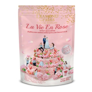 Diamond Grains La Vie En Rose Strawberry and Rose Granola 500g.ไดมอนด์เกรนส์กราโนล่ารสสตรอเบอร์รี่และกุหลาบ ธัญพืชอบกรอบ