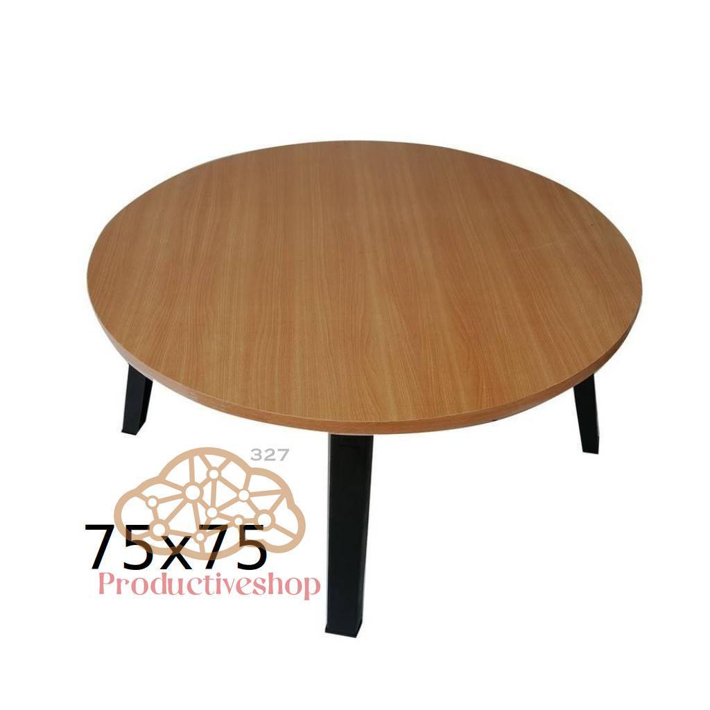 โต๊ะญี่ปุ่น พรีเมี่ยมกลม ขนาด75x75ซม. ลายหินดำ หินขาว ไม้บีช โต๊ะกินข้าว pd99