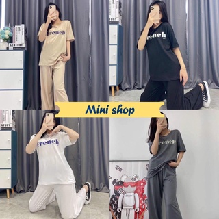 Mini shop🌸พร้อมส่ง🌸 (DX-Set-9405) ชุดเซ็ท เสื้อแขนสั้น+กางเกงขายาวสีพื้น ลายสกีนเท่ๆผ้าใส่สบาย 08