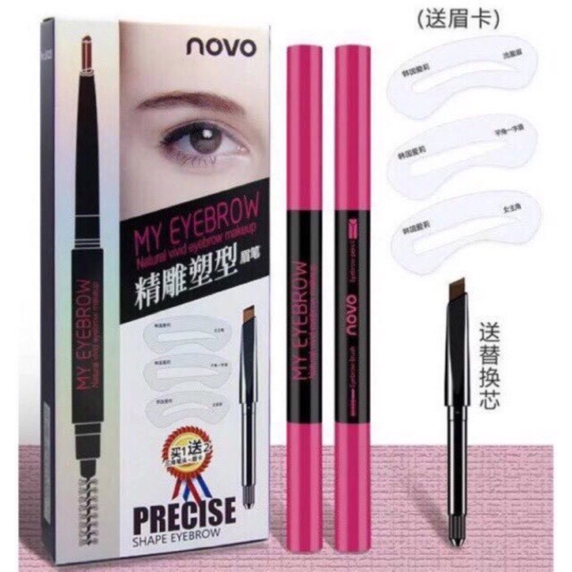 พร้อมส่งค่ะ PRECISE Novo My Eyebrow Natural ดินสอเขียนคิ้ว+refill+บล๊อคคิ้ว3แบบ No.5120