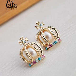 Graceful Princess Crown Cross Rhinestone Faux Pearls Ear Stud