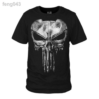 ┅The Punisher Skull Ghost เสื้อยืดผู้ชาย ฤดูร้อนสีดำแขนสั้น T เสื้อ Tops P Tees Black