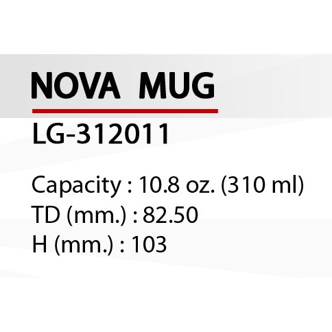 แก้วกาแฟ มีหู รุ่น nova mug สำหรับใส่เครื่องดื่มในร้านอาหาร คาเฟ่ หรือใช้ในครัวเรือน ขนาด 10.8 oz. / 310 ml. - LG312011