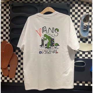 เสื้อยืดแขนสั้น ผ้าฝ้าย พิมพ์ลายไดโนเสาร์ VANS สีเขียว สําหรับผู้ชาย