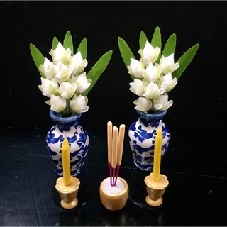 ชุดดอกไม้ ธูปเทียนจิ๋ว บูชาพระ พระพิฆเนศ พระแม่ลักษมี สายมู …