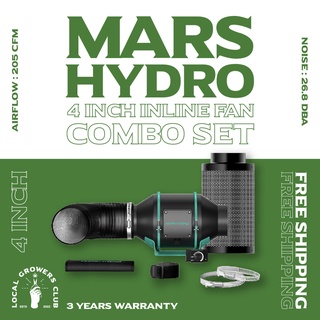 Setพัดลมระบายอากาศ Mars hydro ขนาด4นิ้ว พร้อมกรองคาร์บอน และท่อลมPVC