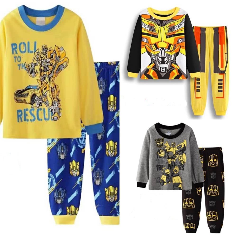 Transformer Bumblebee ชุดนอนผ้าฝ้าย Transformer ชุดนอนเด็กชุด Transformer Baju Tidur 1-7y ชุดนอนผ้าฝ้ายเด็กชาย