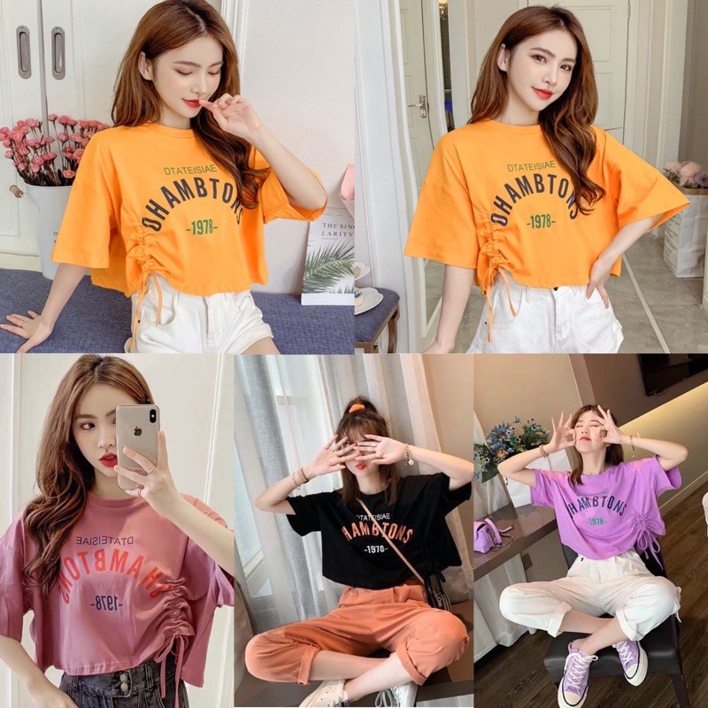(พิมพ์ OHAMBTONS )เสื้อครอปทรงโอเวอร์ไซส์ สไตล์เกาหลี แขนสั้น (J060)