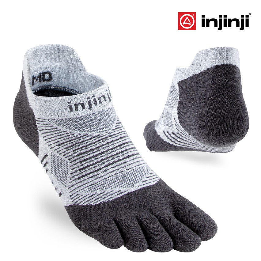 INJINJI ถุงเท้าวิ่งแยกนิ้ว RUN MIDWEIGHT NO SHOW BLACK/GREY รุ่นวิ่ง ข้อสั้น สีเทา แห้งไว ของแท้