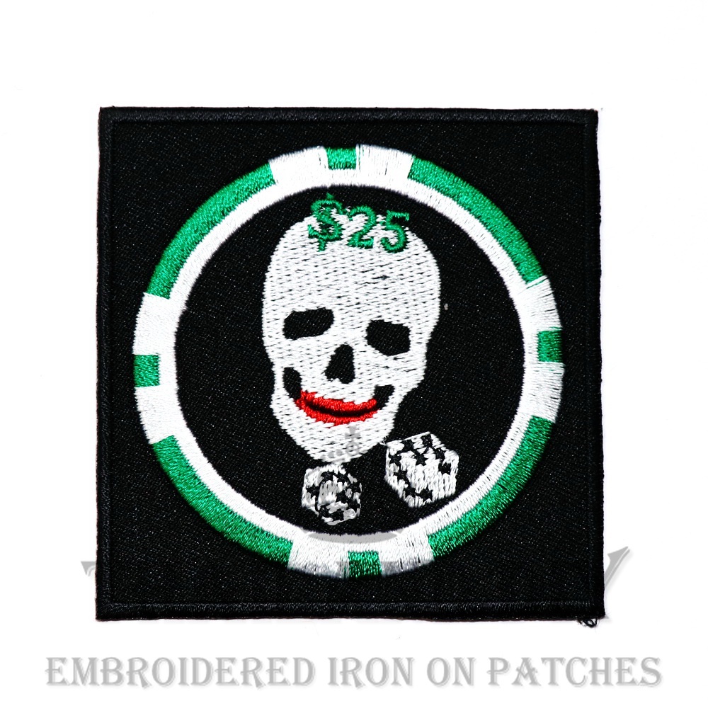 ตัวรีดติดเสื้อ ลายผีการพนัน ผีผนัน กะโหลก สัญลักษณ์ Casino Chip Gambling Poker Patch งานปัก WOP DIY 