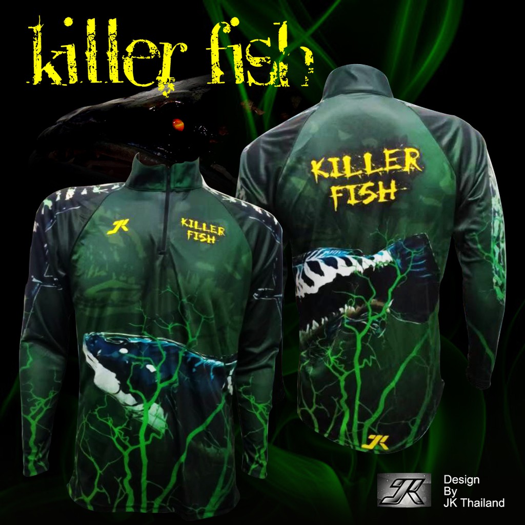 ลาย Killer Fish เสื้อตกปลา JK Thailand กันยูวี สำหรับกีฬากิจกรรมกลางแจ้ง ป้องกันรังสี UV90% แห้งเร็ว