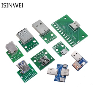 อะแดปเตอร์เชื่อมต่อ USB ตัวผู้ MINI MICRO USB เป็น DIP ตัวเมีย 2.54 B Type-C USB2.0 3.0 ตัวเมีย PCB