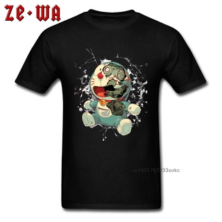 เสื้อยืด Doraemon 3D หุ่นยนต์ออกแบบเสื้อยืด Broken การ์ตูนพิมพ์ Tops Tees แฟชั่นสีดำ Tshirt ผ้าฝ้ายขนาดใหญ่ Clothes