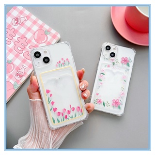 เคสไอโฟน14พลัส for  iPhone 13 Pro Max เข้ากันได้สำหรับ เคส iPhone 14 Pro Max 12 11 Pro Xr Max  iPhone 14 Plus X เคสไอโฟน7พลัส tulip กล่องใส่การ์ด ซิลิโคนนุ่มเคสใสเคสใส่การ์ดที่เก็บรูปถ่าย เคสโทรศัพท์