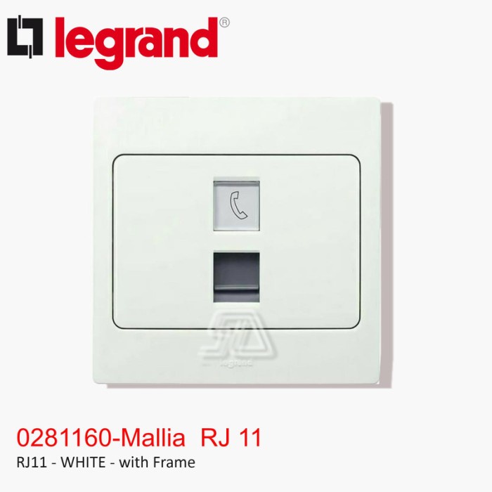 LEGRAND MALLIA RJ11 สีขาวพร้อมกรอบ