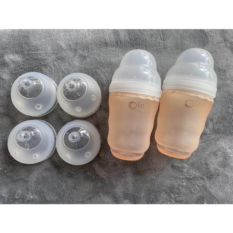 (มือ 2,สภาพ99%) ขวดนม Olababy 8oz 2 ขวด + จุก Olababy แท้ 0-3 เดือน 2 ชิ้น, 3-6 เดือน 2 ชิ้น