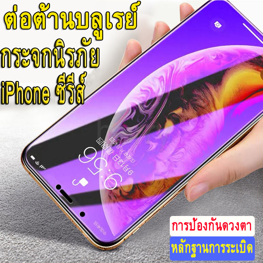 ฟิล์มกระจก iPhone ช่วยลดรอยนิ้วมือ มีทุกรุ่น ป้องกันแสงสีม่วงป้องกันแสงสีฟ้า iPhone 16 Pro Max 15 Plus 14 13 12 Mini 11 Pro XS Max XR X 8 7 6 6S Plus SE 2020