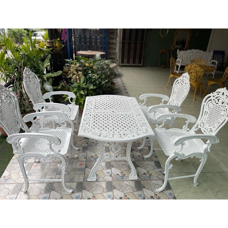 เฟอร์นิเจอร์สนาม outdoor ชุดสนาม อัลลอย 4 ที่นั่ง สีขาวหรู ผู้ดี