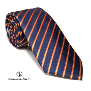 Giorgio Del Sarto Necktie 7.5 cm Blue with Orange Stripe Fabric Texture เนคไทสีน้ำเงินมีเท็กเจอร์ #1