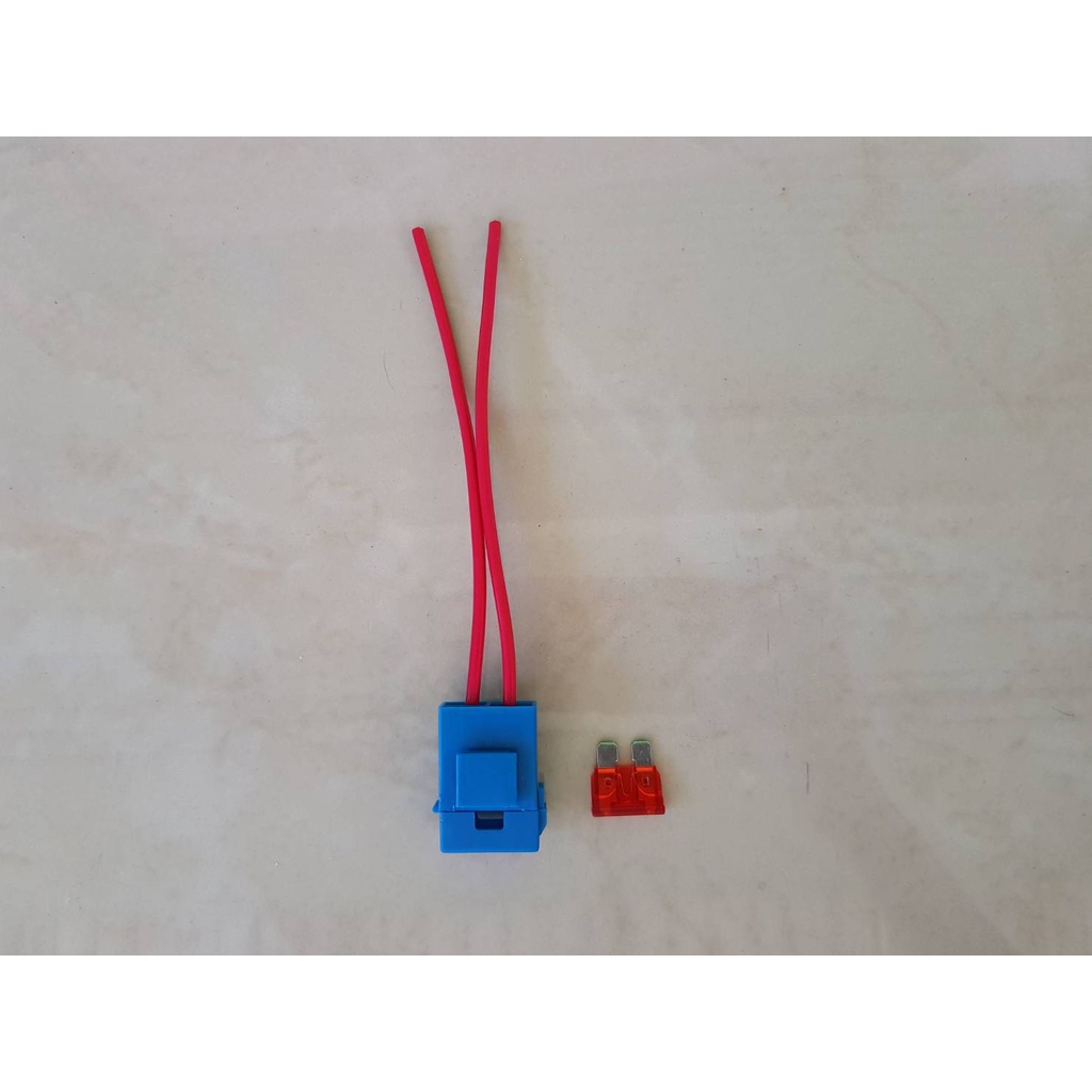 กระบอกฟิวส์เสียบใหญ่ ทั่วไป สีน้ำเงิน พร้อมฟิวส์ 10A  สายไฟหนา 1.5 มิล ราคาอันละ12บาท