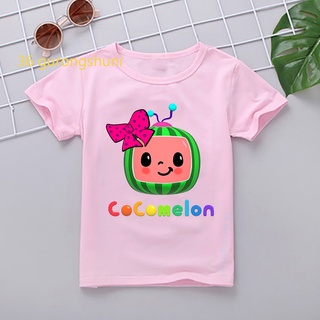 เสื้อยืด พิมพ์ลายการ์ตูนกราฟฟิค Cocomelon น่ารัก สีชมพู สําหรับเด็กผู้ชาย เด็กผู้หญิง