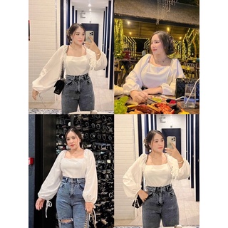 #สาวอวบ  เสื้อคอเหลี่ยมสีพื้น แขนปังมาก อก32-46”  ไฮโฉมากกก