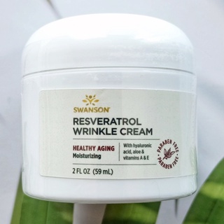 ครีมลดริ้วรอย Resveratrol Wrinkle Cream with Hyaluronic Acid 59 mL (Swanson®) กรดไฮยาลูโรนิก วิตามิน A + E ว่านหางจรเข้