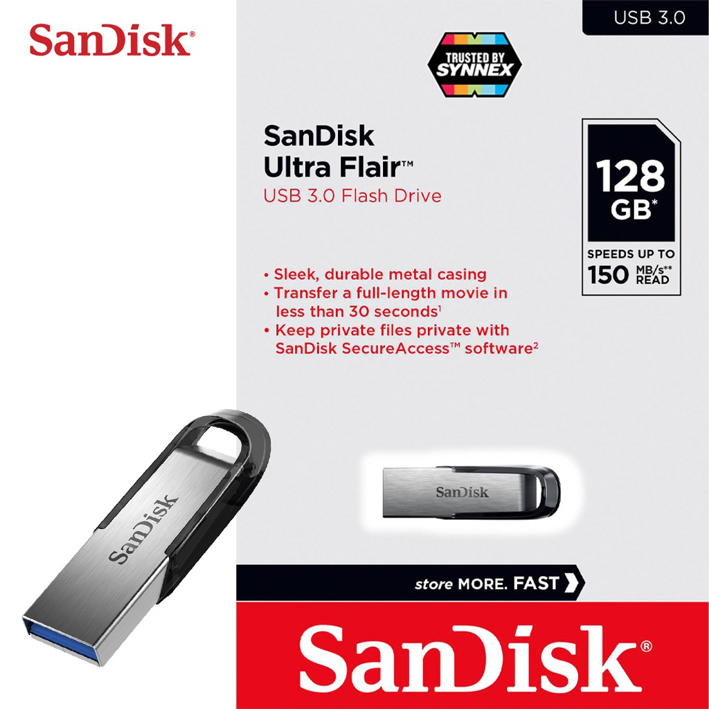 SanDisk Ultra Flair Flash Drive USB 3.0 128GB Speed150MB/s (SDCZ73_128G_G46) เมมโมรี่ การ์ด แซนดิส แฟลซไดร์ฟ ประกัน 5 ปี