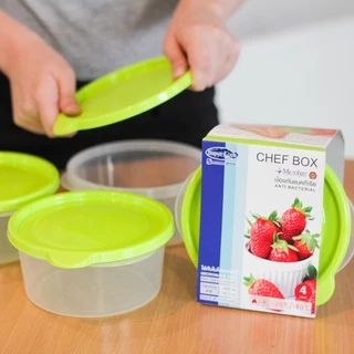 Super Lock รุ่น 6062 กล่องใส่อาหาร Chef Box ทรงกลม 600 มล. แพ็ก 4 กล่อง ปราศจากสารก่อมะเร็ง สีฟ้า , ชมพู , เขียว
