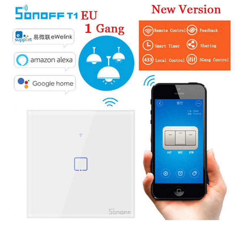 Sonoff T1 EU UK T2 US Smart Wifi Wall Light Switch 1 2 3 Gang Touch ...