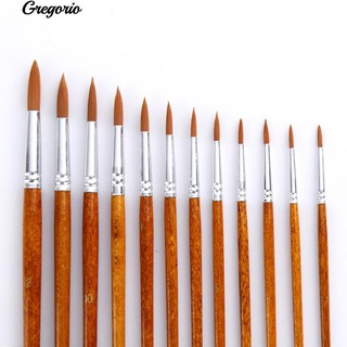 Gregorio 12Pcs ไนล่อนมือจับไม้พู่กันสีน้ำวาดแปรงวาดภาพ