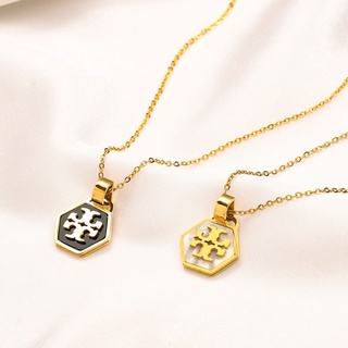 เครื่องประดับ สร้อยคอโชคเกอร์ลําลอง จี้โลโก้ตัวอักษร Tory Burch เหล็กไทเทเนียม หรูหรา สําหรับผู้ชาย และผู้หญิง