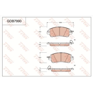 ผ้าดิสเบรคหน้า MAZDA MAZDA 2 DL DJ 2014- 1.3 1.5 SKYACTIVE NISSAN KICKS 2016- GDB7990 TRW