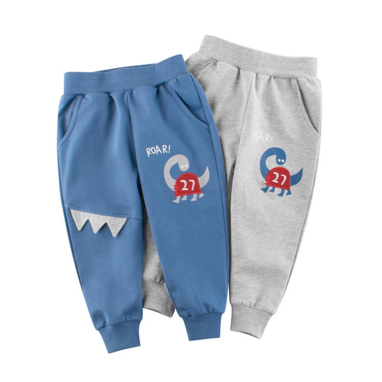 ฤดูใบไม้ร่วง กางเกงกีฬาผ้าฝ้ายพร้อมโมติฟไดโนเสาร์ใหม่สําหรับเด็กชายและเด็กหญิง