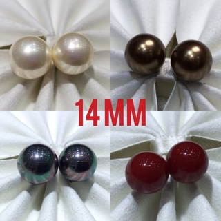 ต่างหูมุกมุกเปลือกหอย14MM ตัวเรือนเงินแท้ 925 sliver ต่างหูแบบติดหู พร้อมส่ง