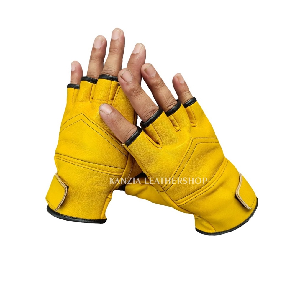 ถุงมือหนังรถจักรยานยนต์ครึ่งนิ้ว Kanzia Leathershop Yana Gloves - รูปที่ 7
