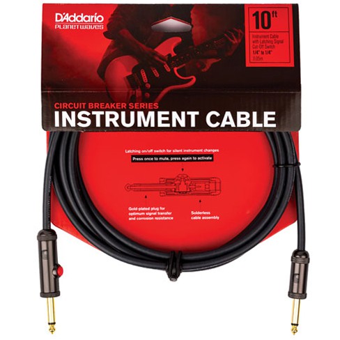 D'Addario® สายแจ็คกีตาร์ 3 เมตร แบบมีตัวตัดสัญญาณ Circuit Breaker หัวตรง อย่างดี รุ่น PW-AGL-10