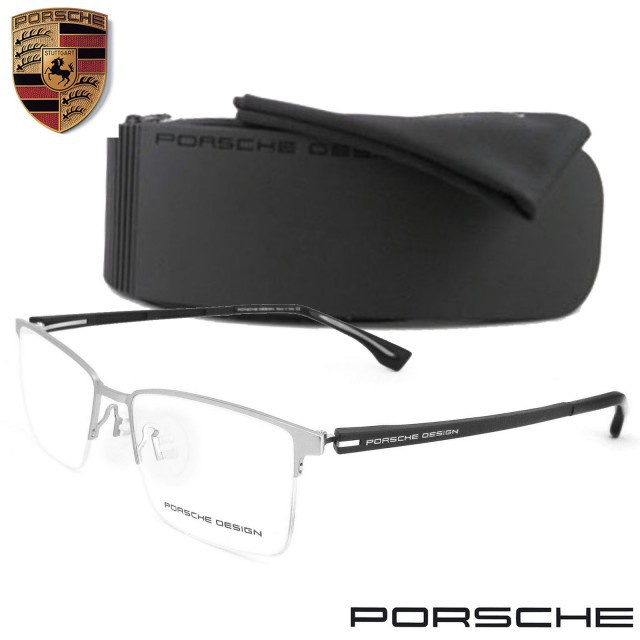 Porsche แว่นตา รุ่น 9291 C-9 สีเงิน กรอบเซาะร่อง ขาข้อต่อ วัสดุ สแตนเลส สตีล (สำหรับตัดเลนส์) กรอบแว