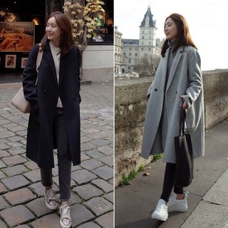 2019 เสื้อโค้ท Trench Coat สำหรับสตรี ผ้าขนสัตว์ แขนยาว ให้ความอบอุ่น