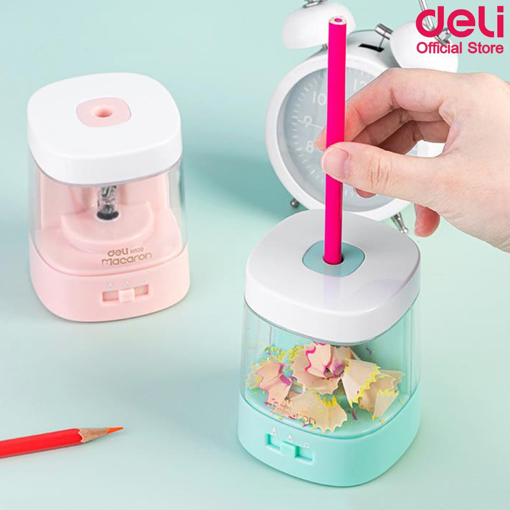 Deli H500 Electric Pencil Sharpener กบเหลาดินสอไฟฟ้าแบบใส่ถ่าน  กบเหลาดินสออัตโนมัติ ปรับระดับความแหลมได้ ปลอดภัย ใช้ง่า ฿362