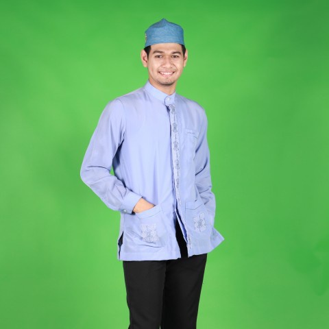 เสื้อกูรงชาย คอจีน ผ้าคอตตอน อัตลาสสีพื้นแขนกระดุม (สินค้าจากAEC,อินโดนีเซียASEAN) รุ่น SHA05